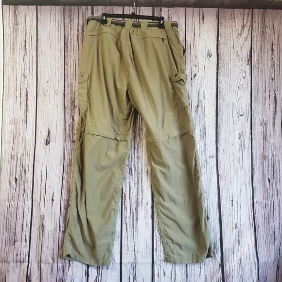 OXOFFICIO Convertible Pants Nylon Beige Brown Khaki Fishing Mens 38 Belted - Picture 2 of 5